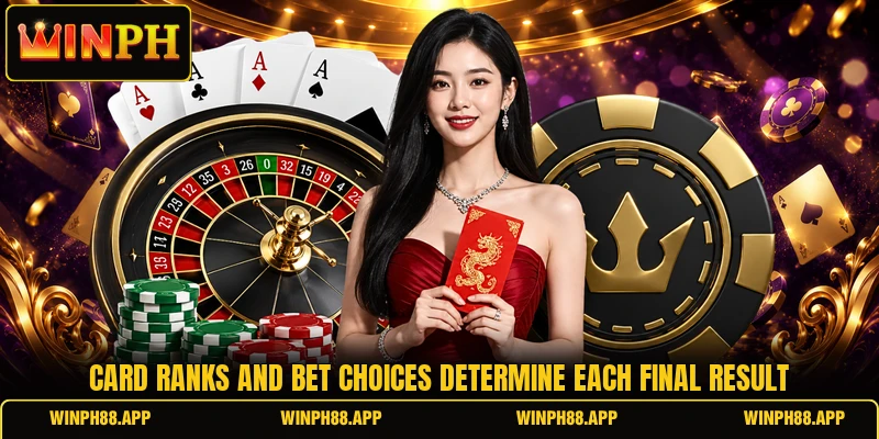 Card ranks and bet choices determine each final result